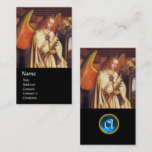 Cartão De Visita ANGEL MONOGRAMA DE ANUNCIAÇÃO,Gemstone de apanha a (Frente/Verso)
