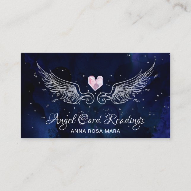 Cartão De Visita *~* Angel Wings Starry Night Sky Crystal Heart (Frente)