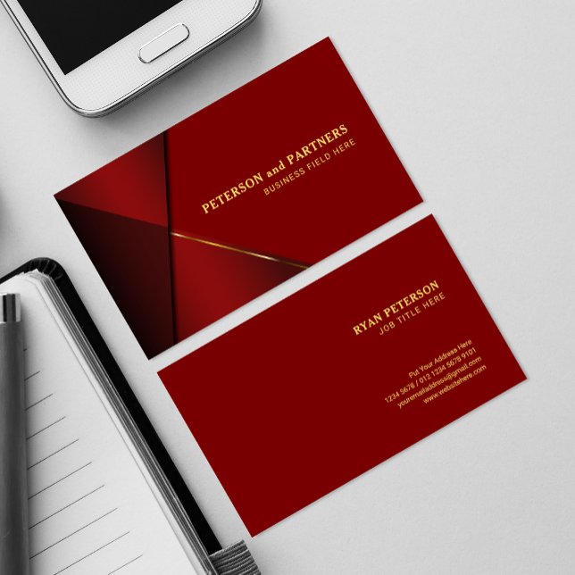 Cartão De Visita Ângulo Vermelho com Linha de Ouro | Vermelha (Criador carregado)