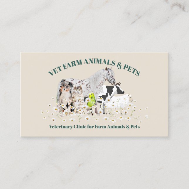 Cartão De Visita Animais das Explorações Agrícolas Beige Green Dais (Frente)