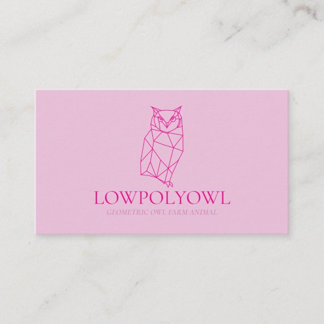 Cartão De Visita Animal Design for Professionals Pink Lowpoly Owl (Frente)