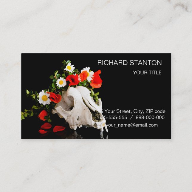 Cartão De Visita Animal skull with a wreath of wild flower (Frente)