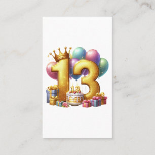 Cartão De Visita Aniversário de 13 anos dourado