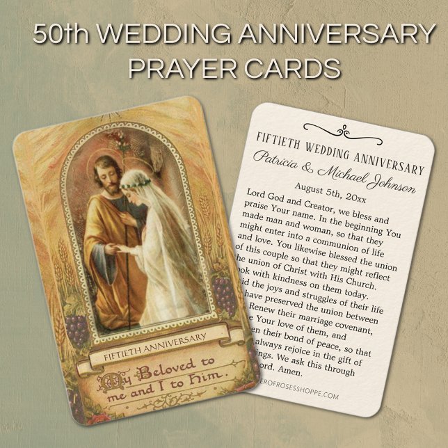 Cartão De Visita Aniversário do Casamento Católico Favor da Santa C (50th Catholic Wedding Anniversary Prayer Cards )