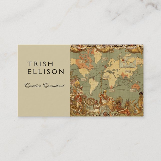 Cartão De Visita Antecipação do Mapa Mundial 1886 Ilustrada (Frente)