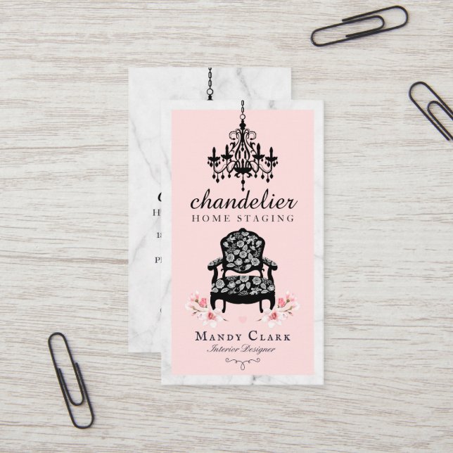 Cartão De Visita Antiguidade Chandelier & Floral Cadeira Vitoriana  (Frente/Verso In Situ)
