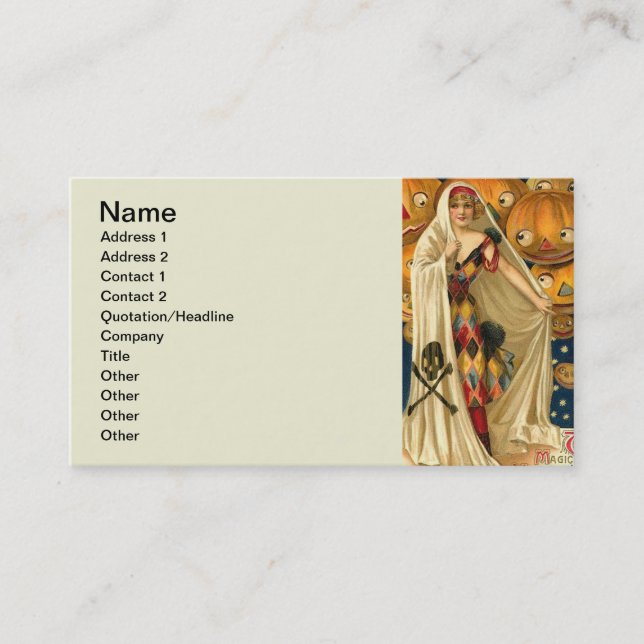 Cartão De Visita Antiguidade Halloween Jack O Lanterna Mulher do Co (Frente)