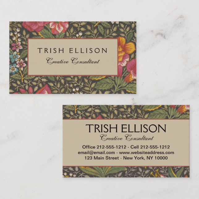 Cartão De Visita Antiquado Toile de Jouy 1800s Floral Branches (Frente/Verso)