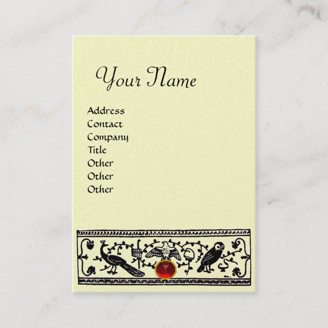 Cartão De Visita ANTIQUE DECOR, ANIMAIS RUBY MONOGRAMA Black Ivory (Frente)