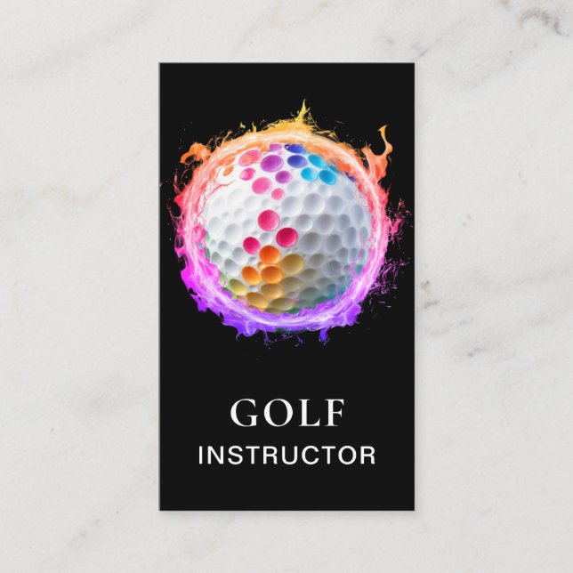 Cartão De Visita *~*  AP94 QR Flames Fire Rainbow  Bold Golf Ball  (Frente)