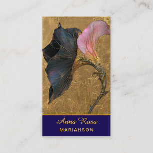 Cartão De Visita *~* AP98 Flor Elegante Dourado 29 Rico QR Floral
