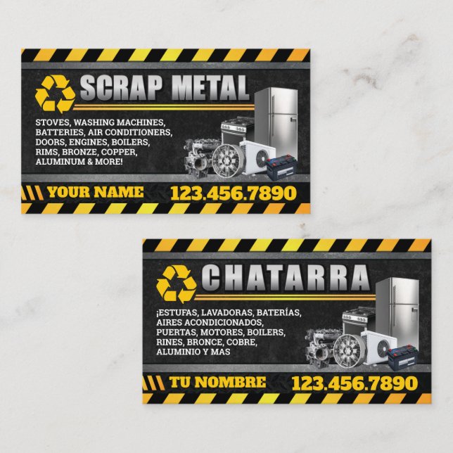 Cartão De Visita Appliance & Scrap Metal Bilingual Business Card (Frente/Verso)