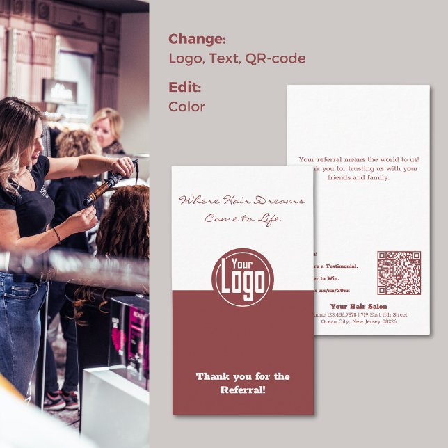 Cartão De Visita Apreciação de Referência de Salão de Cabelo Duplo (Dual Tone Hair Salon Referral Appreciation Business Card)