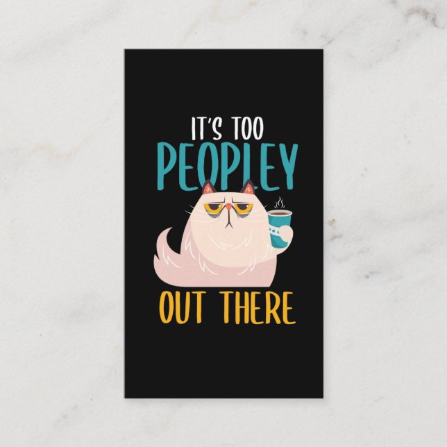 Cartão De Visita Apresentador Cat Funny introvertida bebe café (Frente)