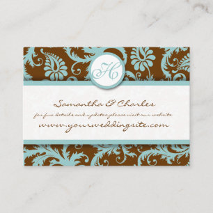 Cartão De Visita Aqua Blue Damask on Brown Damask Wedsite Cards