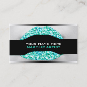 Cartão De Visita Aqua Turquoi Diamond Bling Make-Up Artist Biz Card