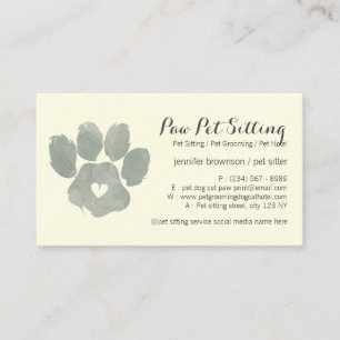 Cartão De Visita Aquarela Amarelo verde Pet Sitter Pet Grooming Paw