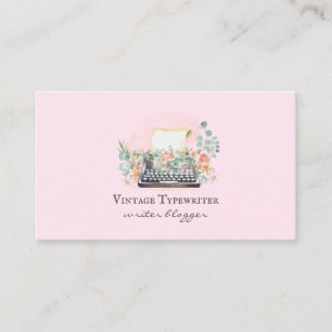 Cartão De Visita Aquarela Autora Blogueira Máquina de Escrever Rosa