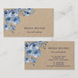 Cartão De Visita Aquarela Azul Floral