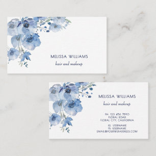 Cartão De Visita Aquarela Azul Floral