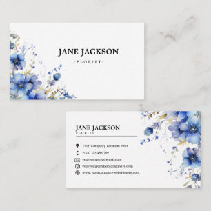Cartão De Visita Aquarela Azul Floral Chic