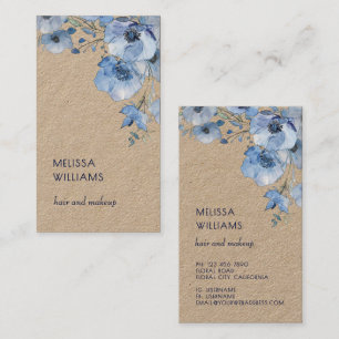 Cartão De Visita Aquarela Azul Floral Rústico