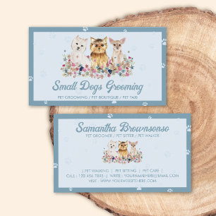Cartão De Visita Aquarela Azul Pequenos Cães Impressão de Pata Pet