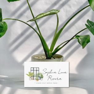 Cartão De Visita Aquarela Casa de Plantas em Vasos Rótulo de Berçár