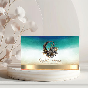 Cartão De Visita Aquarela da Lua Floral Elegante