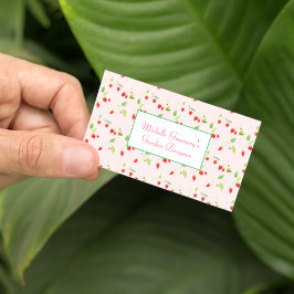 Cartão De Visita Aquarela de Flores de Morango Jardineira