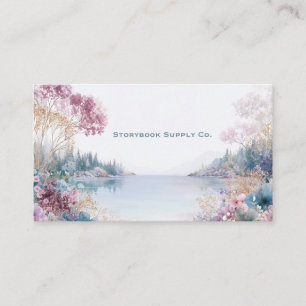 Cartão De Visita Aquarela de Paisagem Serena Floral Lavanda Rosa
