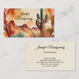 Cartão De Visita Aquarela Desert Cactus e Montanhas