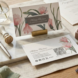 Cartão De Visita Aquarela Elegante com Flores Rosa Bege
