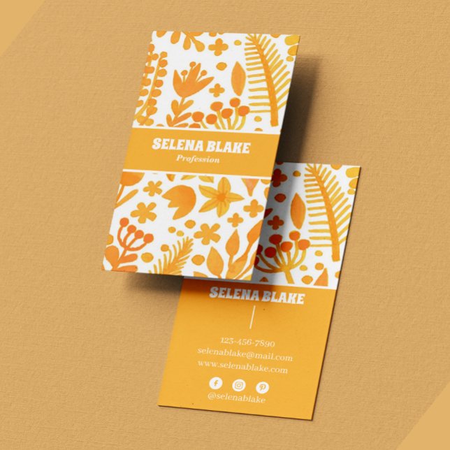 Cartão De Visita Aquarela Elegante | Flores de laranja artesanais (Criador carregado)