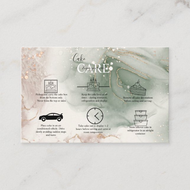 Cartão De Visita Aquarela Elegante Moderna Verde e Dourada Cuidado  (Frente)