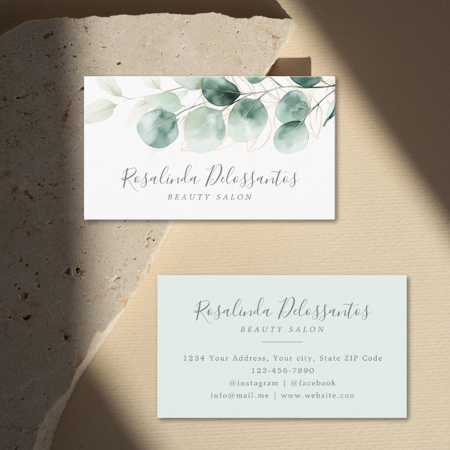 Cartão De Visita Aquarela Eucalyptus Greenery Folhagem Dourada (Watercolor Eucalyptus Greenery Gold Foliage Business Card)