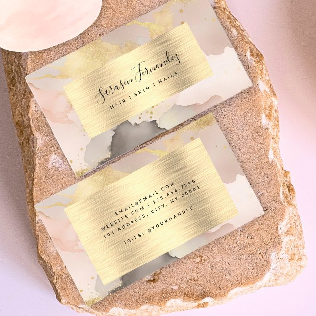 Cartão De Visita Aquarela Faux Gold Foil Black Blush Pink Elegante (Criador carregado)