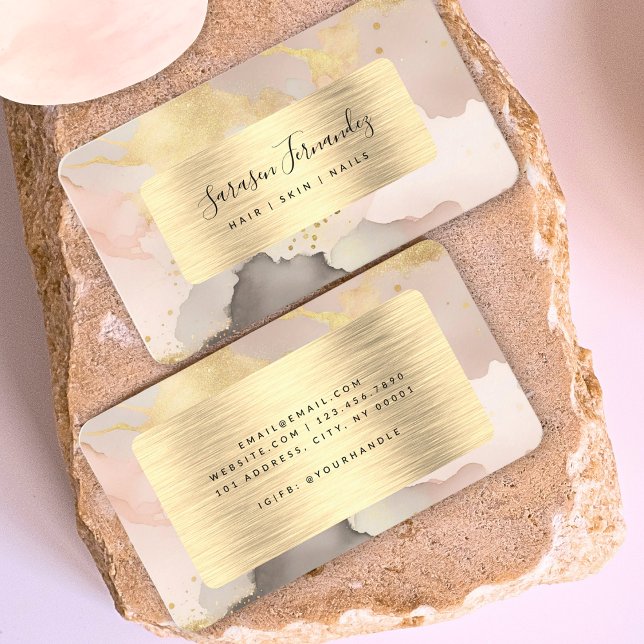 Cartão De Visita Aquarela Faux Gold Foil Black Blush Pink Elegante (Criador carregado)