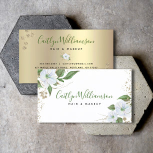 Cartão De Visita Aquarela Floral Dourado Branco Moderno Script Esti