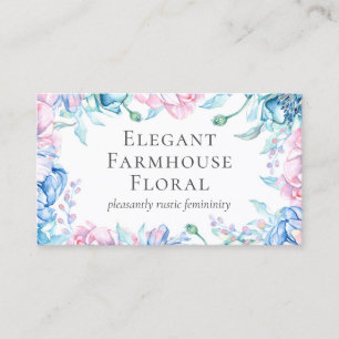Cartão De Visita Aquarela Floral e Madeira Rústica Elegante Campo