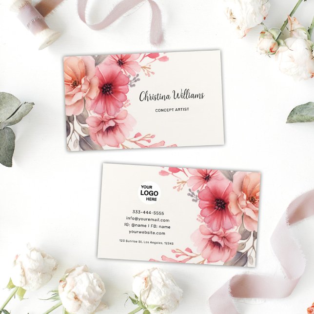 Cartão De Visita Aquarela Floral Elegante (Elegant Floral Watercolor Business Card)