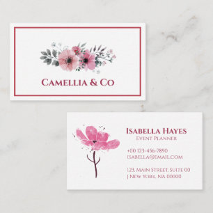 Cartão De Visita Aquarela Floral Elegante E Encantadora, Rosa