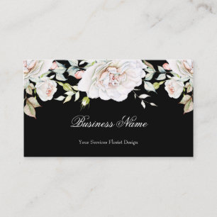 Cartão De Visita Aquarela Floral Elegante Rosas Brancas Rosa Preto