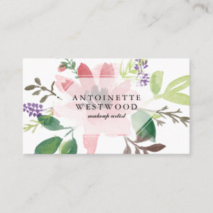 Cartão De Visita Aquarela Floral Moderna Rosa