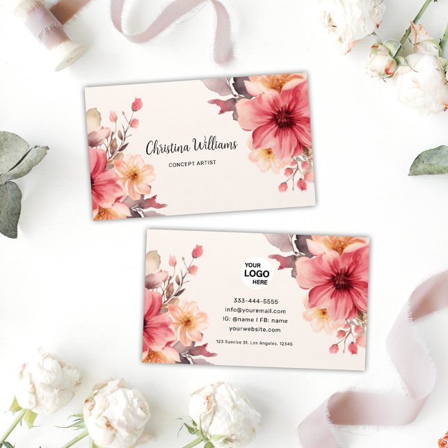 Cartão De Visita Aquarela Floral Única (Unique Floral Watercolor Business Card)