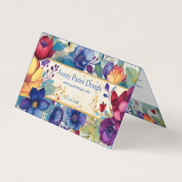 Cartão De Visita Aquarela Floral Vintage Dobrada