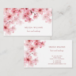 Cartão De Visita Aquarela Flores de Cerejeira Rosa Floral