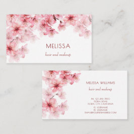 Cartão De Visita Aquarela Flores de Cerejeira Rosa Floral