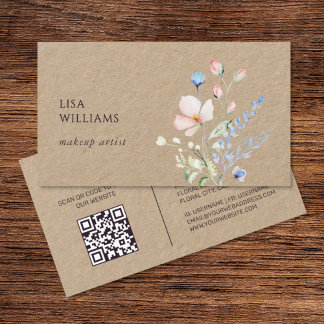 Cartão De Visita Aquarela Flores Selvagens Kraft