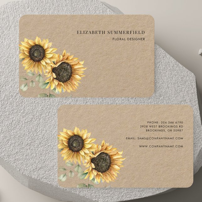 Cartão De Visita Aquarela Flórida do Sol Eucalyptus Florist (Watercolor Sunflower Eucalyptus Florist Business Card)